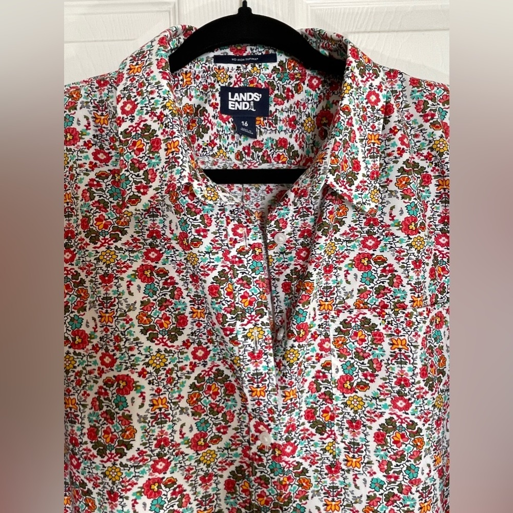 NWOT LANDS END Women’s No Iron 3/4 Sleeve Tunic Top Floral Print Size 16 - Picture 6 of 9